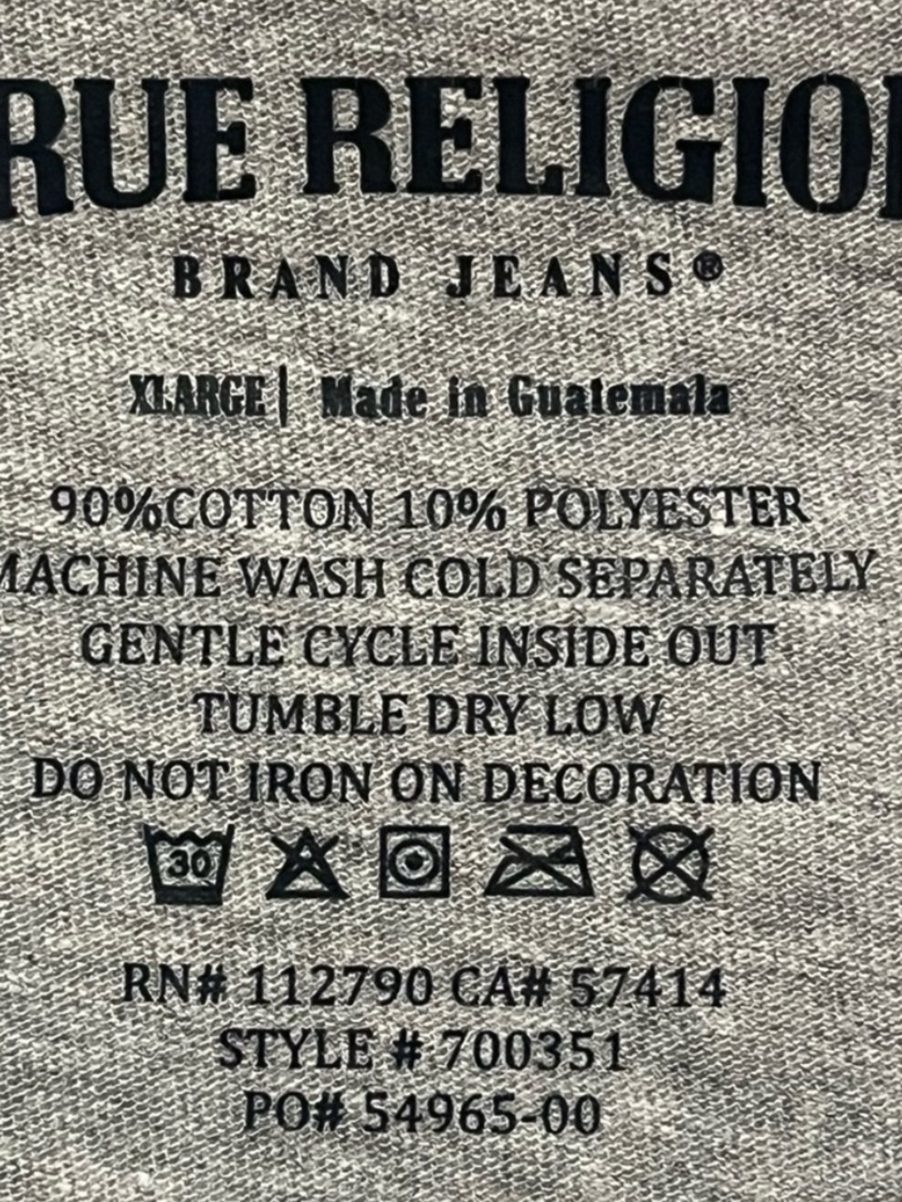 TRUE RELIGION Original Buddha Brand Graphic Tee Heather Grey XL NWT - Picture 4 of 10